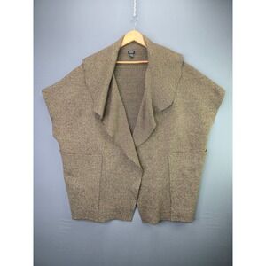 Roffe Accessories Cardigan Vest Shawl Collar OS Brown Marled Knit Cape Pockets